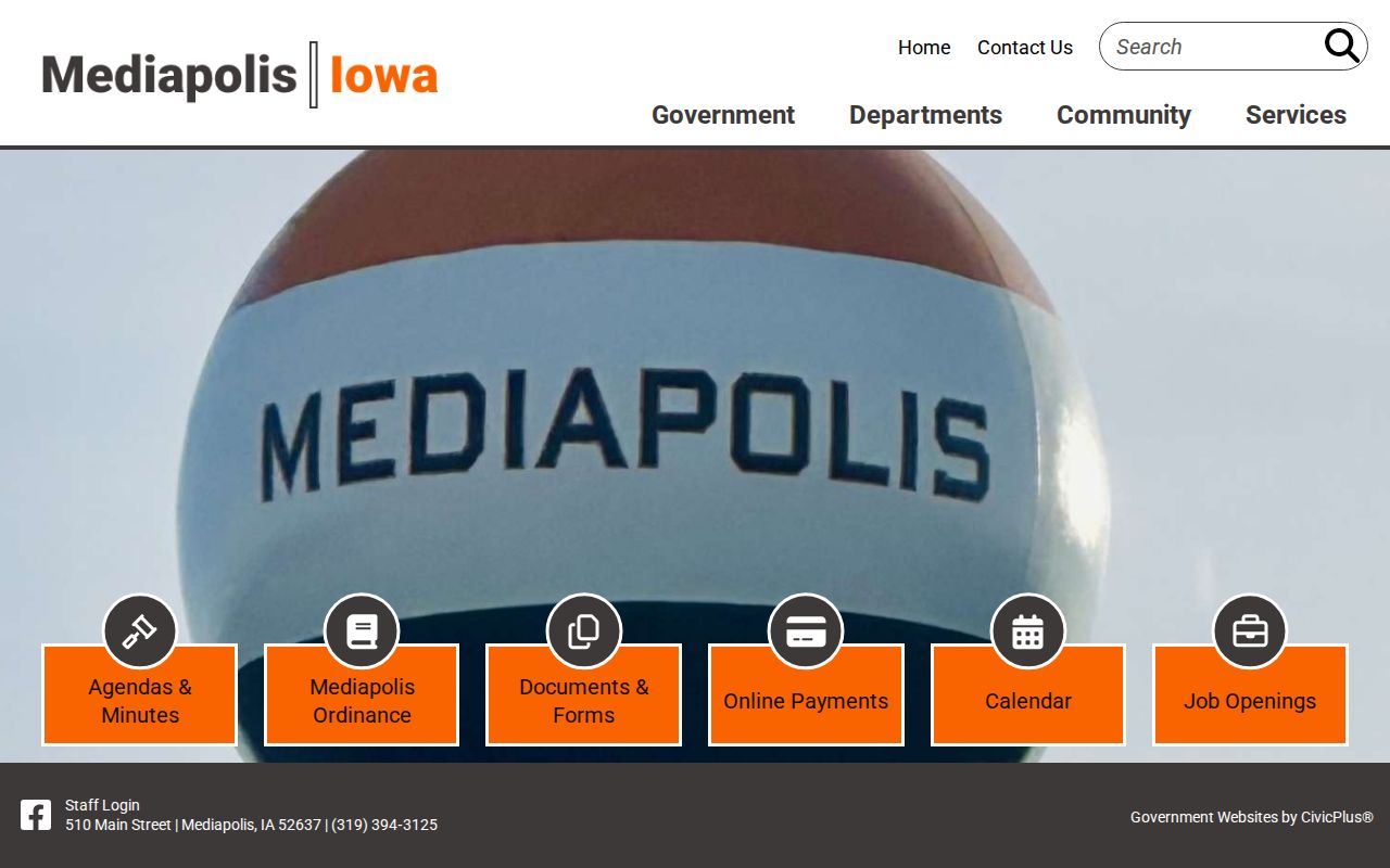 Official City of Mediapolis webpage with municipal contact and document navigation